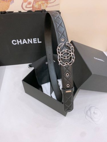 C Hanel Logo 皮条配色 Cc扣 黄铜金色金属 3.0Cm精品 羊皮腰带 手感柔软极佳 典雅