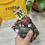 图片包装＋10 Fendi 芬迪 专柜同款 宽4.0Cm 双环正反两面用腰带 Ff按钉搭扣 红色Cuoio Romano皮革材质 反面棕色Ff帆布 饰有拼色Fe