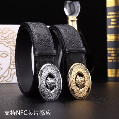 特 范思哲秘原单高档品质专柜官网同步支持NFC感应宽度3.8钢扣头意大利双面进口头层小牛皮原版花纹手感极佳 上身郊果棒男士最爱商务休闲两用长度100一125下单