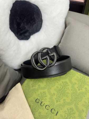 特 Gucci .古驰 全套包装 小牛皮牙签纹，内衬进口专用底 宽4.0cm 亮黑GG扣 - 点击图像关闭