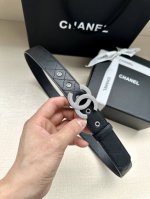 特 宽度3.0Cm Chanel香奈儿简约时尚潮流百搭平滑扣施洛华水晶满钻金属钢扣、牛皮皮带女款 此腰带多色可选！