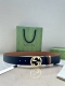 宽度4.0Cm Gucci系列，品牌标志性的双G原单钢扣标识经重新诠释后，以光彩夺目的金色调呈现在这款手掌纹腰带上。