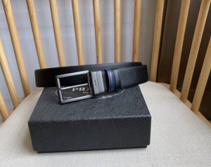 prada 普拉达 专柜同款 男士一皮双用针扣款 带身一面黑一面咖 双面十字纹小牛皮宽度:3.5Cm 搭配原版旋转针扣 手感极佳 原单品质