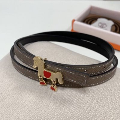 特 爱马女款细腰带 原单品质 原版进口e 配进口小牛皮底 双面可用 掌纹配黑色 13Mm宽 搭配珐琅彩色小马亮金 亮银