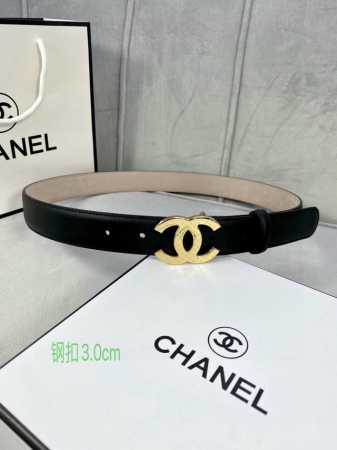 宽度3.0cm Chanel 香奈儿 特级进口小牛皮内衬原版磨砂底，饰有金 银色花纹金属logo花纹钢扣。 - 点击图像关闭