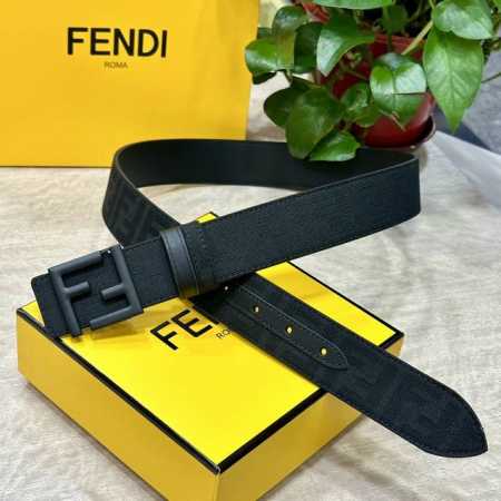 特 FENDl 芬迪 专柜同款 宽3.8CM 原版定制布料 FF图案布料材质 黑色皮革内衬 单钉镀钯金属配件 时尚潮流 经典系列 - 点击图像关闭