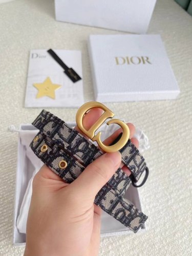迪奥 Dior 女神百搭纺布皮带 意大利牛皮搭配花纹纺织布工艺 完美结合 今年最流行的纺布Logo图案裙带腰饰 时尚百搭 宽度2.0Cm