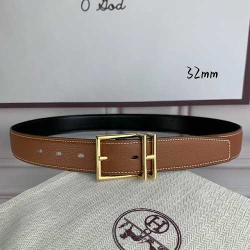 HermèS 爱马仕针扣 原单品质 头层牛皮 土黄色荔枝纹搭配黑色平纹 32Mm宽 双面可用 配官网H亮金 亮银 哑黑扣