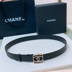 特 C Hanel 24S Cc 水钻 Logo字母搭扣 黄铜金属小牛皮腰带 手感柔软 细腻 3.0Cm
