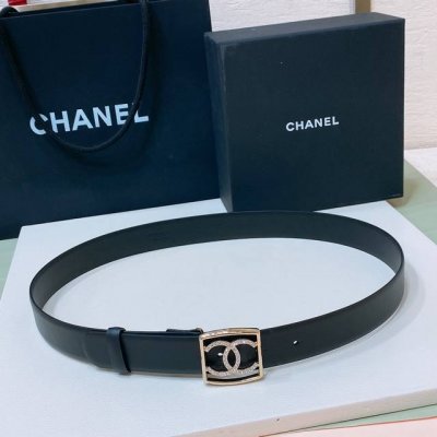 特 C Hanel 24S Cc 水钻 Logo字母搭扣 黄铜金属小牛皮腰带 手感柔软 细腻 3.0Cm