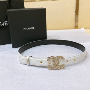 Chanel 23P Cc 水钻 金 与银 小羊皮腰带 3.0Cm精品 精致 典雅