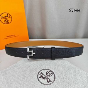 HermèS 爱马仕 新款针扣皮带 原单品质 进口头层牛皮 黑色荔枝纹面搭配土黄色平纹底 35Mm宽 配官网亮金 亮银扣