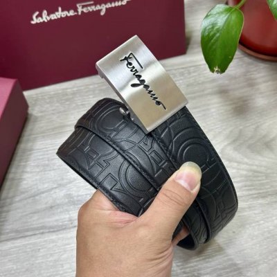 自动扣腰带］菲拉格慕 宽3.5Mm 双面进口头层牛皮制作 搭配经典钢扣 真材实料 时尚经典 做工精致 高端男士皮带 长度可裁剪100 125