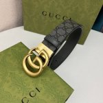 G U C C I 頂級品质 寬度3.7Cm一面專用訂製灰色帆布面料 衬托原厂猪皮纹灰色底 全新開模旋轉精密電鍍搭扣 对版专柜