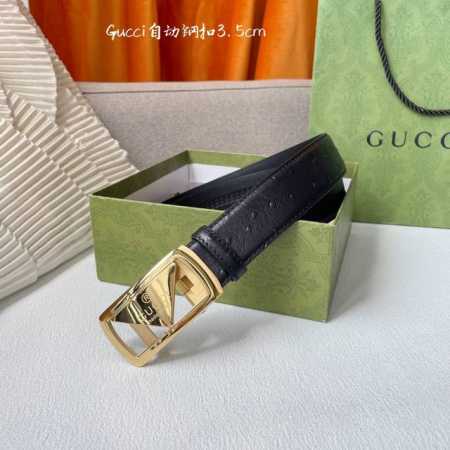 特 古奇 Gucci进口小牛皮，手感细腻柔软，搭配纯钢自动精品扣，男士必备！宽度：3.5Cm - 点击图像关闭