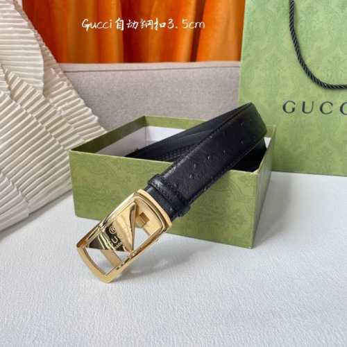 特 古奇 Gucci进口小牛皮，手感细腻柔软，搭配纯钢自动精品扣，男士必备！宽度：3.5Cm