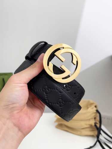 特 Gucci.古驰 全套包装 3.8Cm进口小牛皮压花, 专柜正品1:1完美复刻. 原版底皮, 采用热压印技术的Gucci Signature皮革精制而成，触