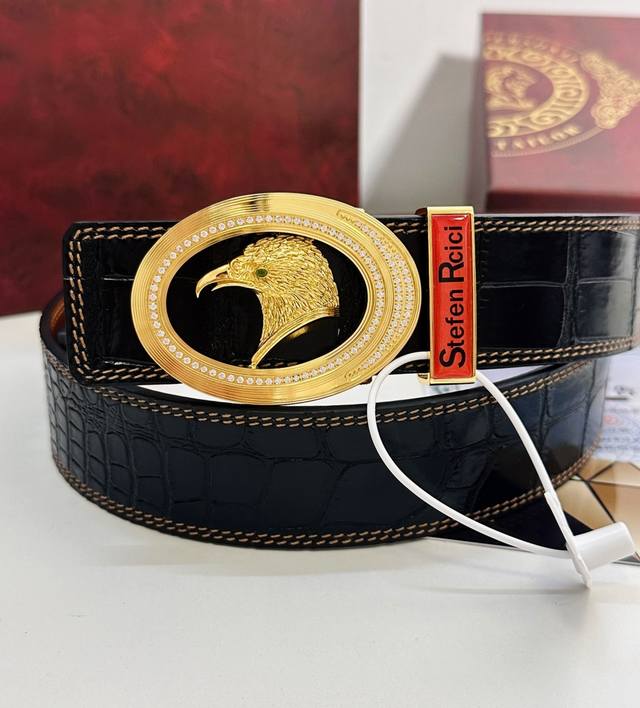 皮带: Stefen Rcici.史特芬.尼茨镶钻 腰带: 顶级原单复刻.私人订制高端特供版 等级: 进口原厂头层鳄鱼皮纹路-24K纯钢材质.镶钻石真空电镀工艺