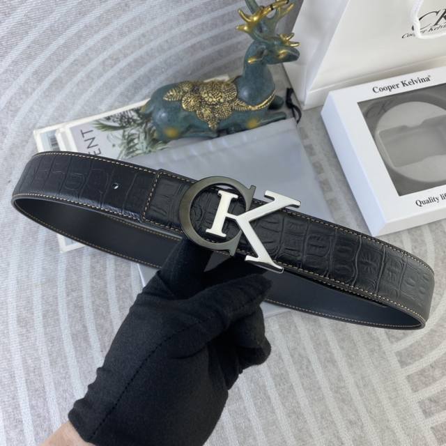 Ck 特种皮腰带系列 ，原厂五金精品不锈钢扣，手感柔软舒适 宽3.8Cm。