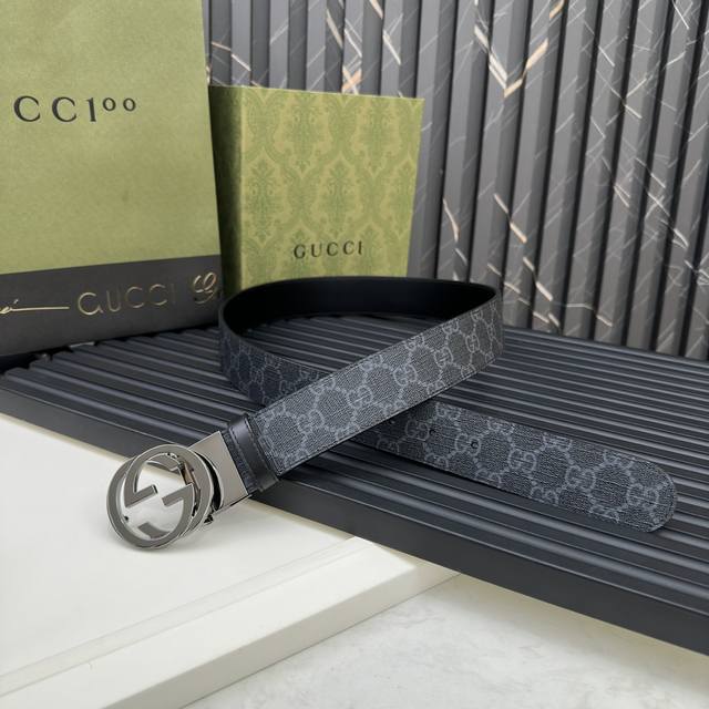 Gucci 473030 Kgdhn 525040 黑蓝色Supreme pvc老花 进口小牛皮底 宽度3.7Cm 小标Gg旋转扣[原单精品扣] 双面可用 可裁